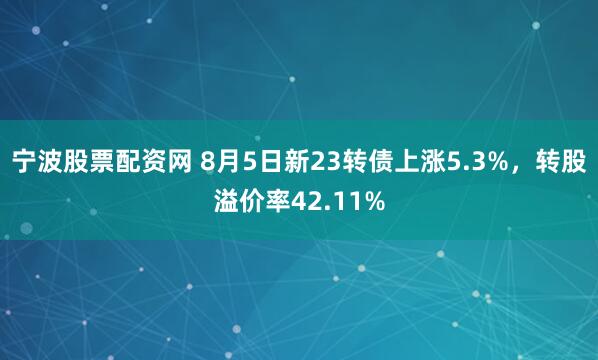 宁波股票配资网 8月5日新23转债上涨5.3%，转股溢价率42.11%