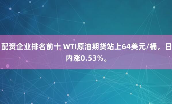 配资企业排名前十 WTI原油期货站上64美元/桶，日内涨0.53%。
